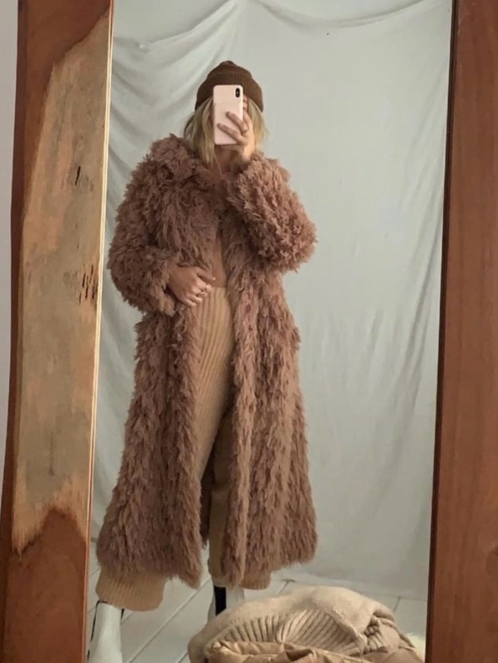 Women's Long shag/fringe Coat in Dusty Pink. Collectors item. Made in France.
